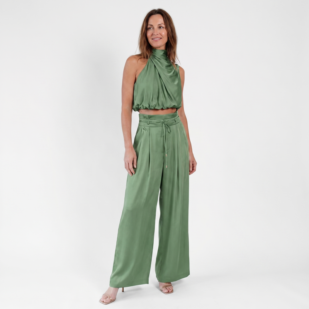 Eva | Satin Jumpsuit – Cowl Neck Wide-Leg Summer