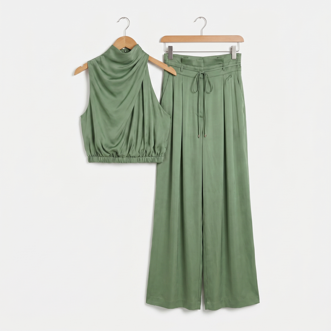 Eva | Satin Jumpsuit – Cowl Neck Wide-Leg Summer