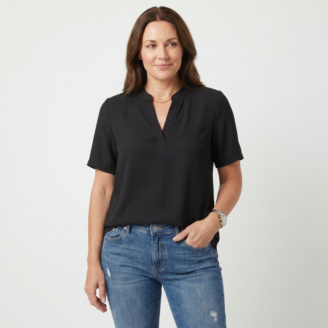 Daphne | Crepe Blouse – Cut-Out Details V-Neck
