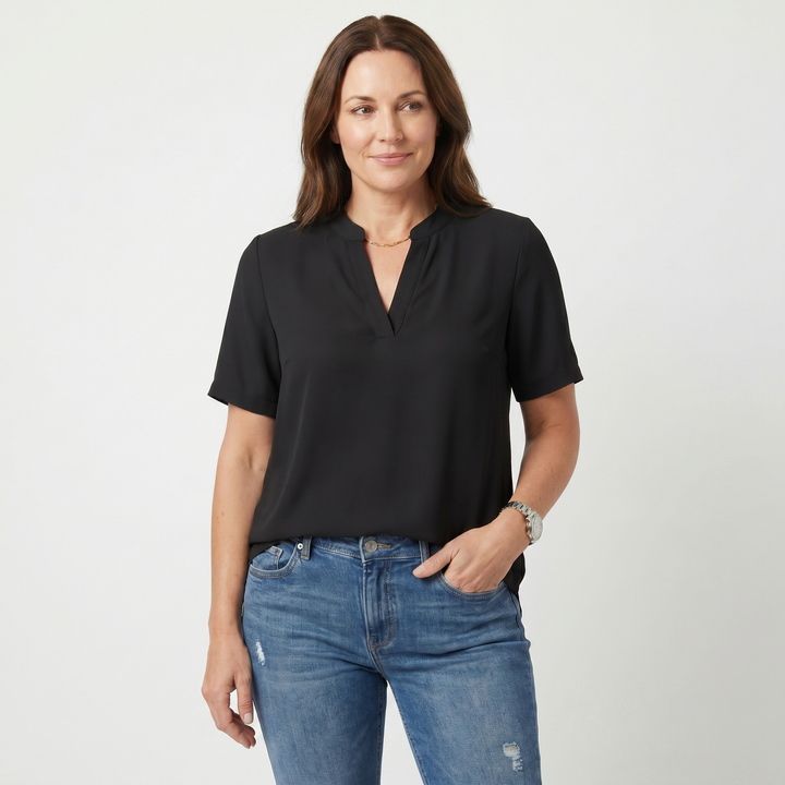 Daphne | Crepe Blouse – Cut-Out Details V-Neck