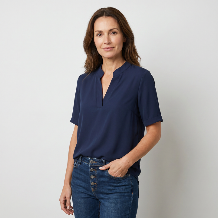 Daphne | Crepe Blouse – Cut-Out Details V-Neck