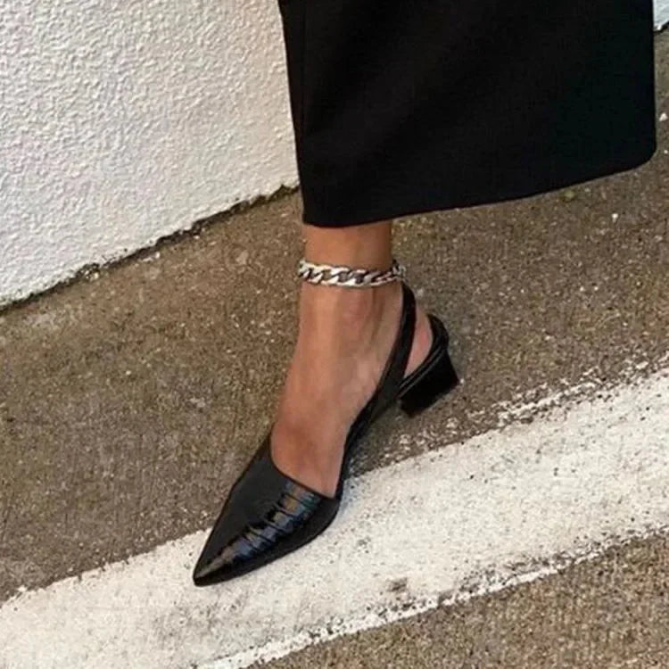 Mila | Croc-Embossed Slingback Block Heels with Pointed Toe