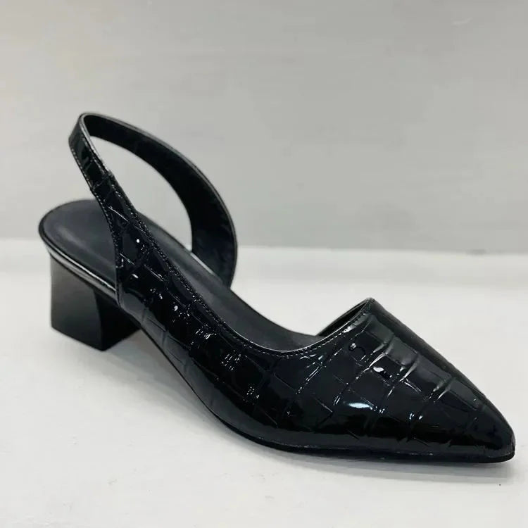 Mila | Croc-Embossed Slingback Block Heels with Pointed Toe