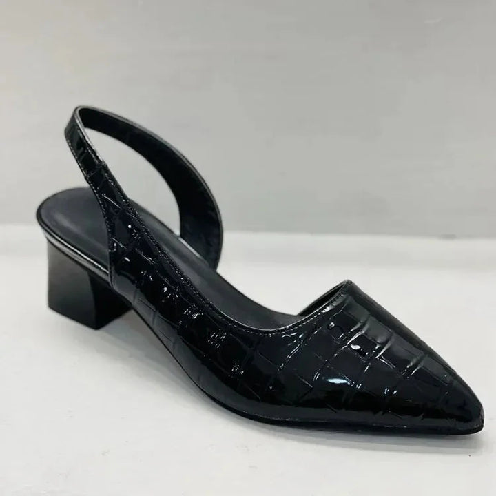 Mila | Croc-Embossed Slingback Block Heels with Pointed Toe