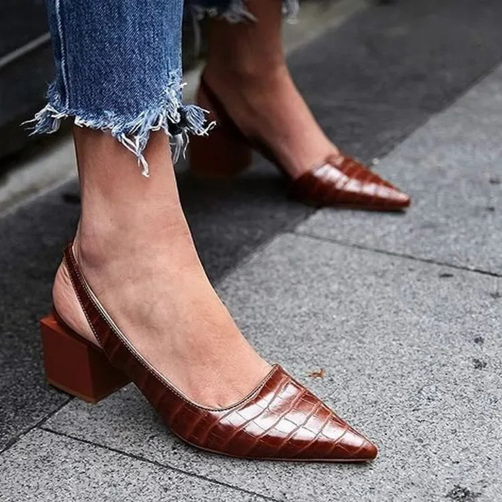 Mila | Croc-Embossed Slingback Block Heels with Pointed Toe