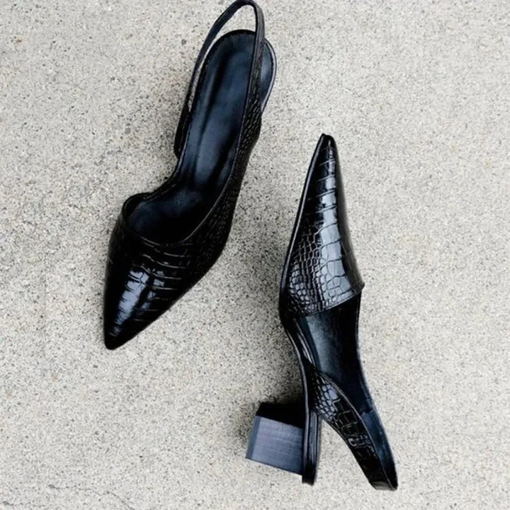 Mila | Croc-Embossed Slingback Block Heels with Pointed Toe