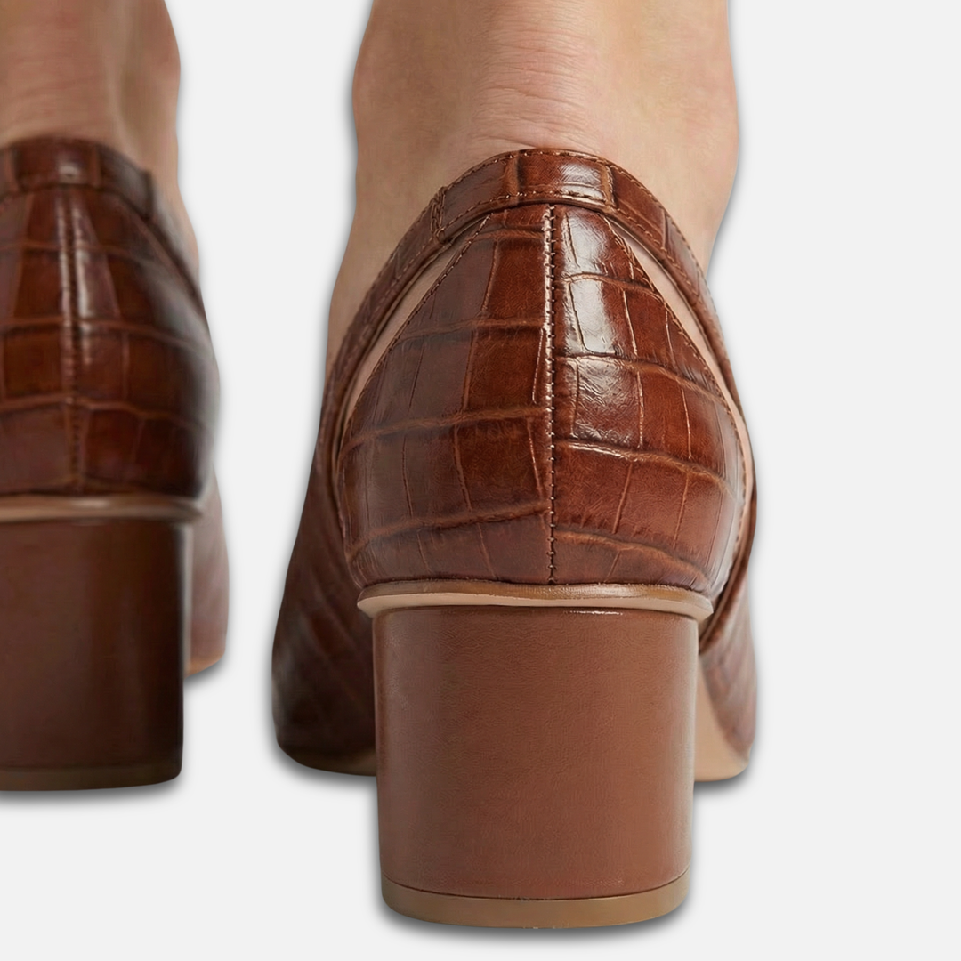 Mila | Croc-Embossed Slingback Block Heels with Pointed Toe