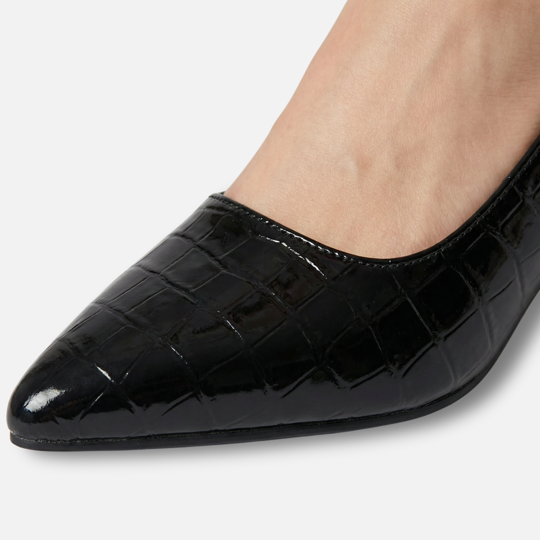 Mila | Croc-Embossed Slingback Block Heels with Pointed Toe