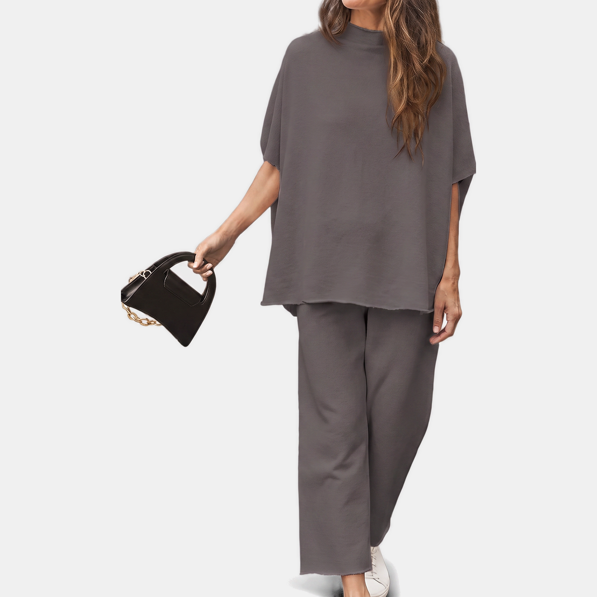 Nina | Mock Neck Lounge Set Wide Leg Cropped Pants