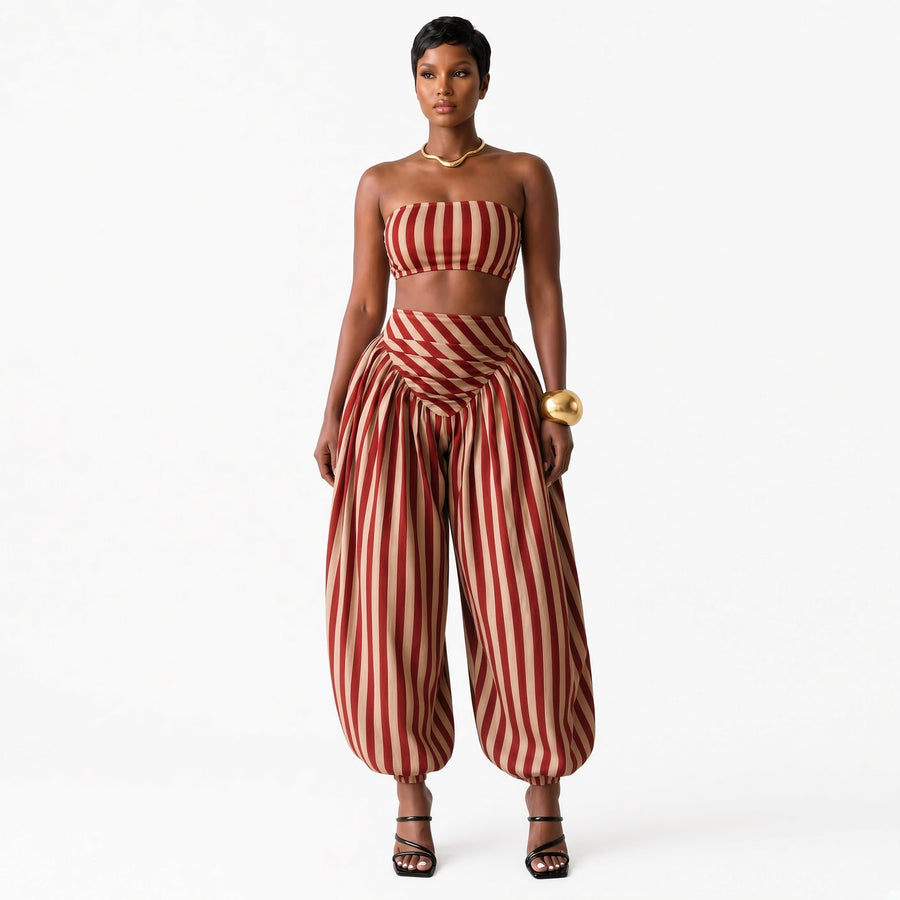 The Elara Striped Bandeau Pant Set