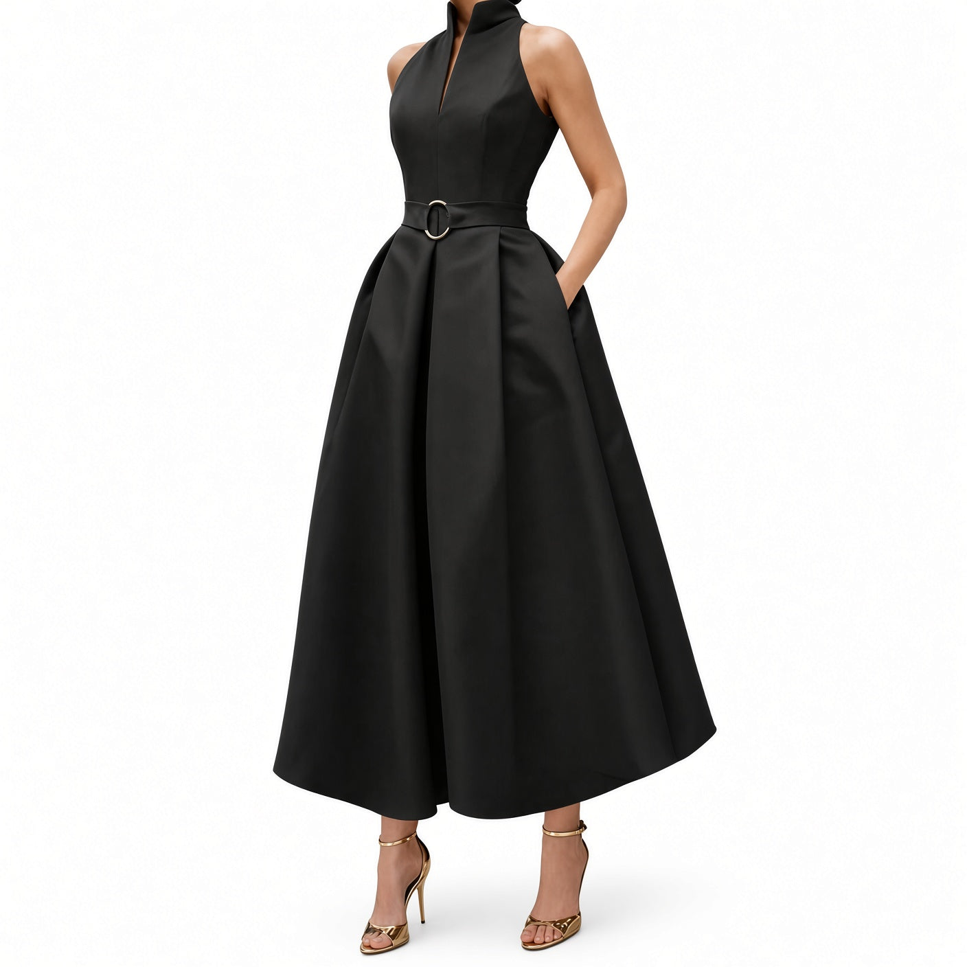 The Elara Zip-Neck Fit-and-Flare Midi Dress