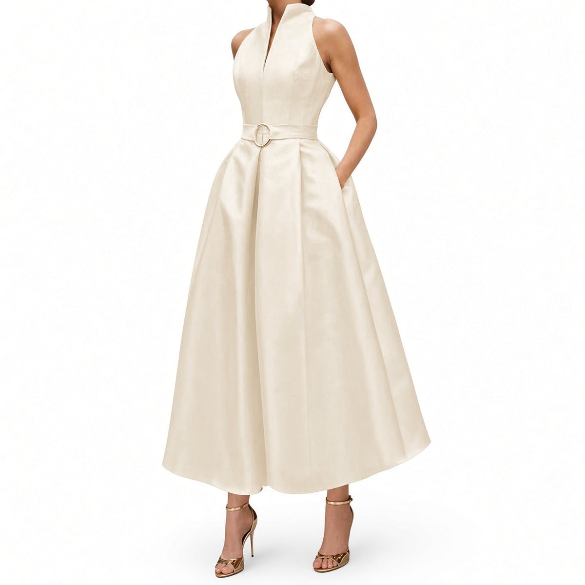 The Elara Zip-Neck Fit-and-Flare Midi Dress