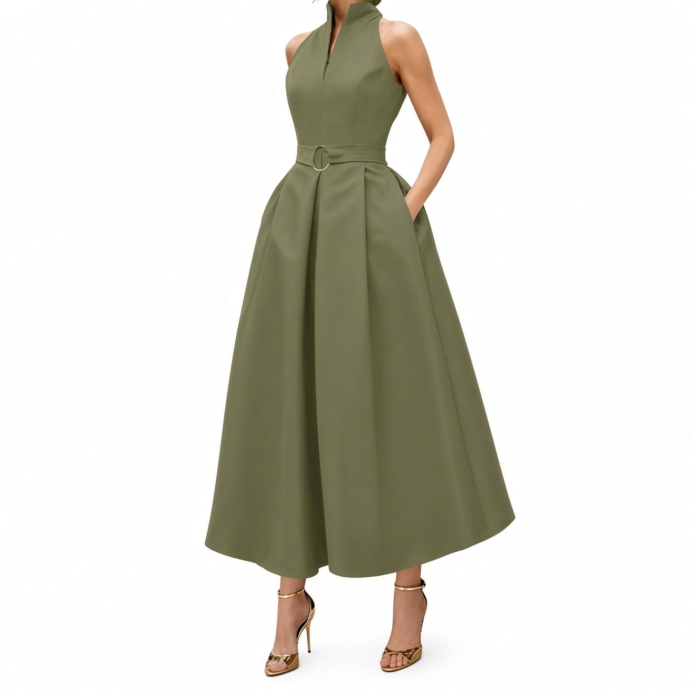 The Elara Zip-Neck Fit-and-Flare Midi Dress