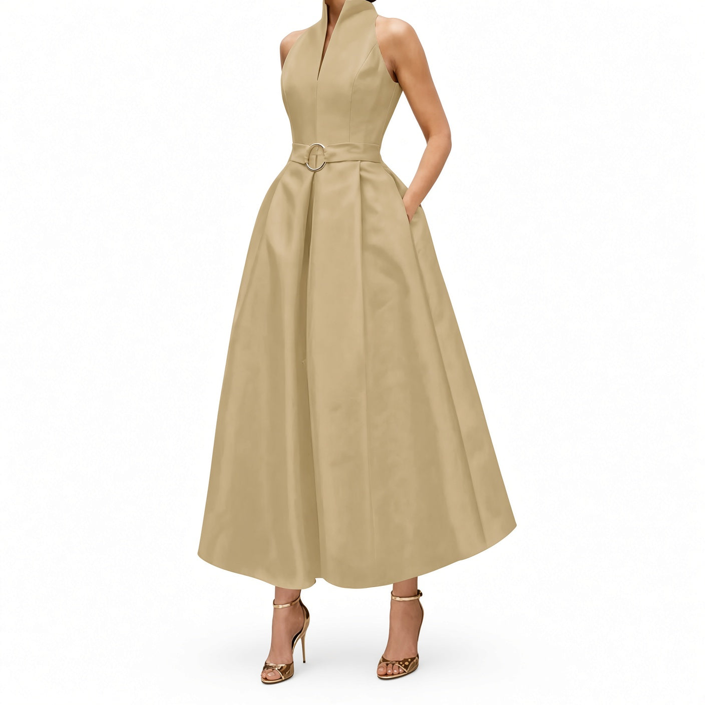 The Elara Zip-Neck Fit-and-Flare Midi Dress