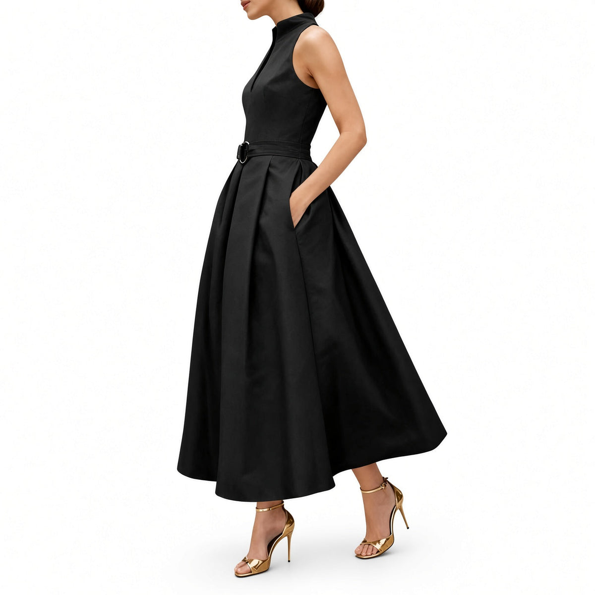 The Elara Zip-Neck Fit-and-Flare Midi Dress