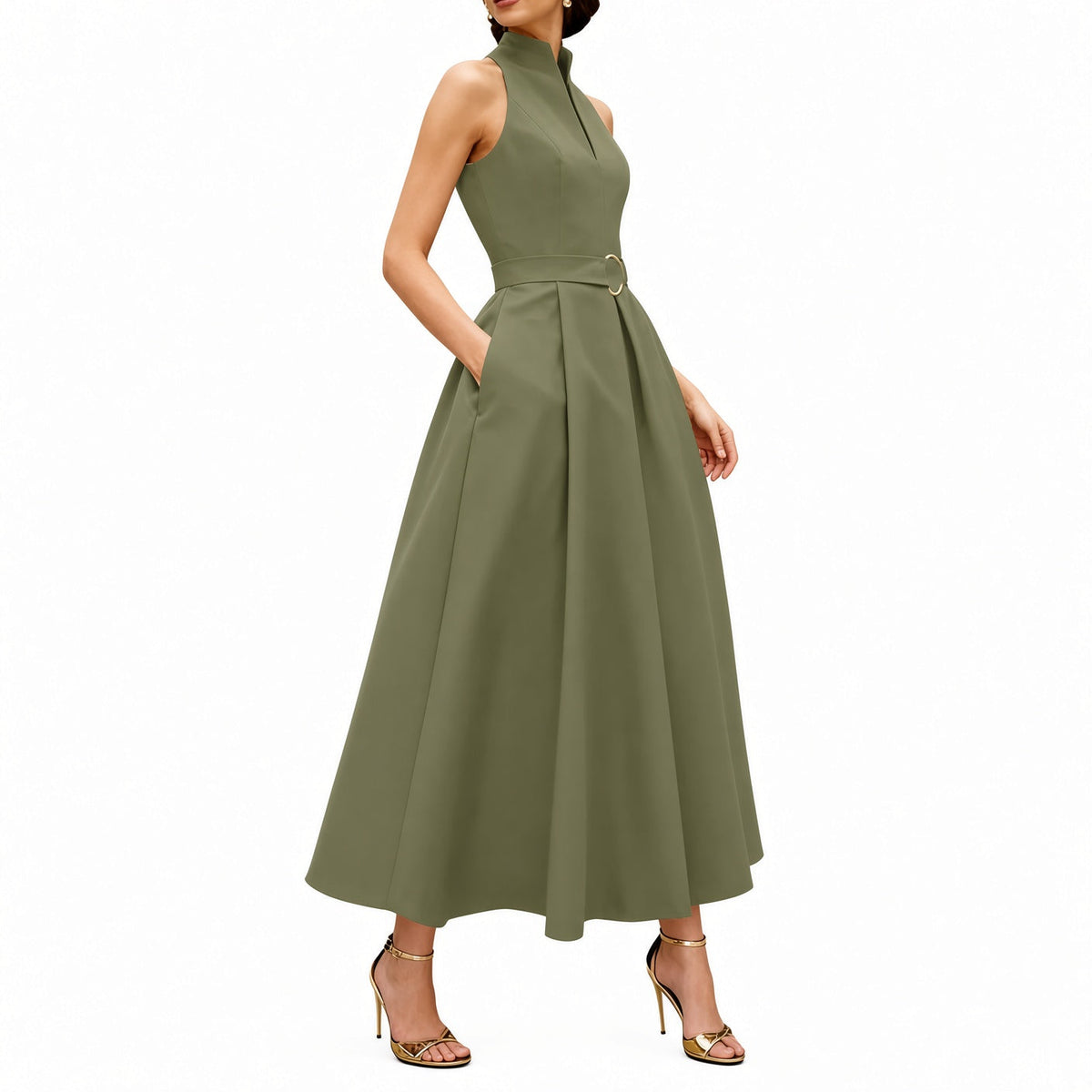 The Elara Zip-Neck Fit-and-Flare Midi Dress