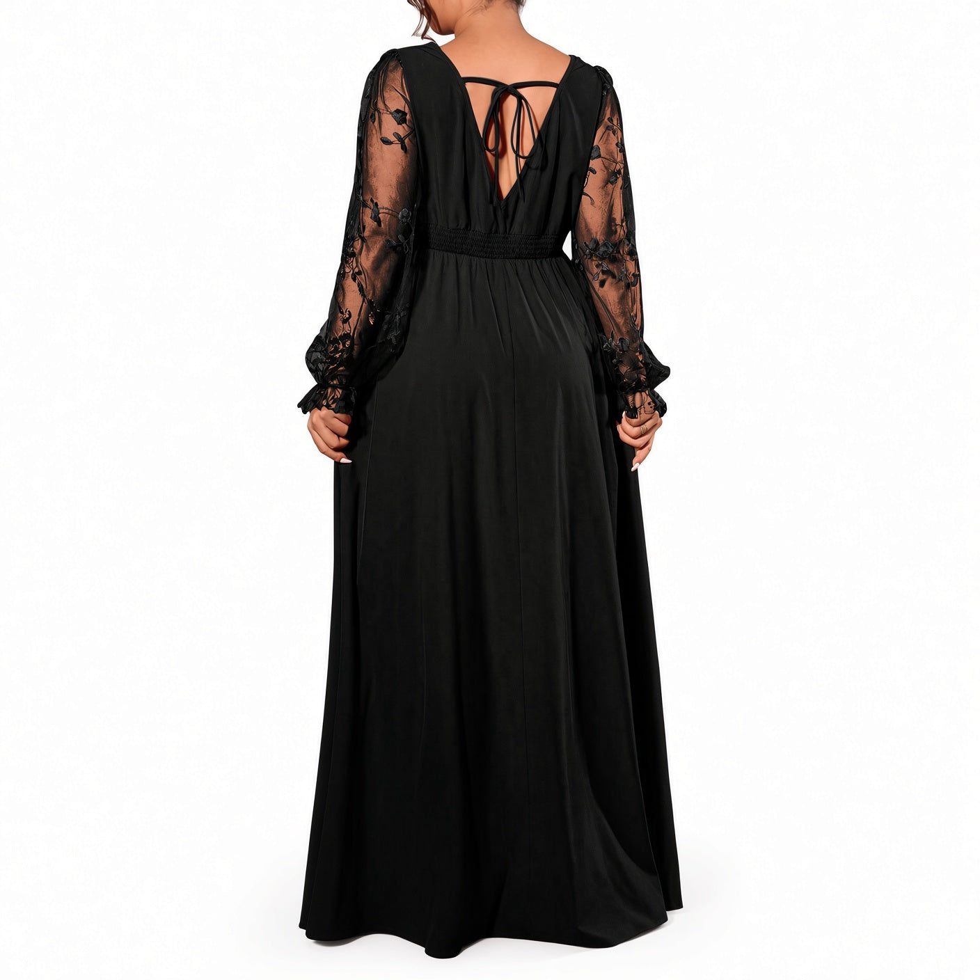 Elara | Lace-Sleeve Plus-Size Maxi Dress