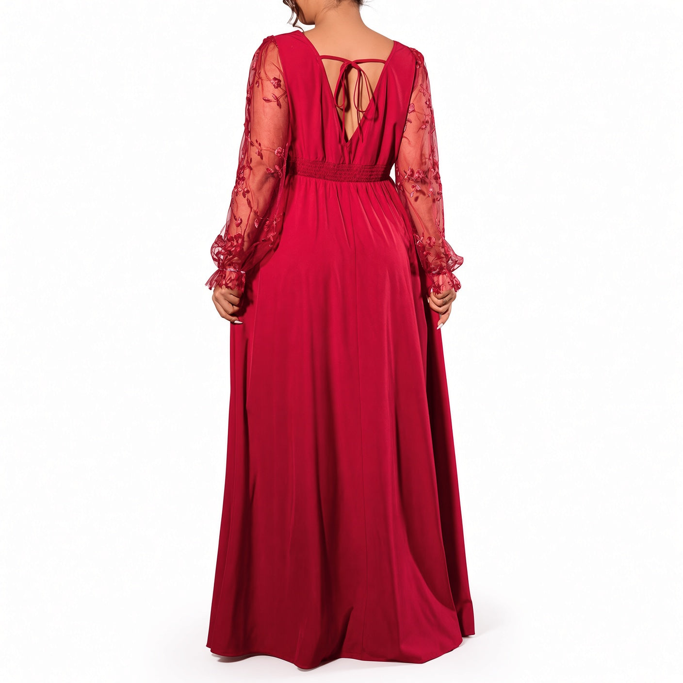 Elara | Lace-Sleeve Plus-Size Maxi Dress