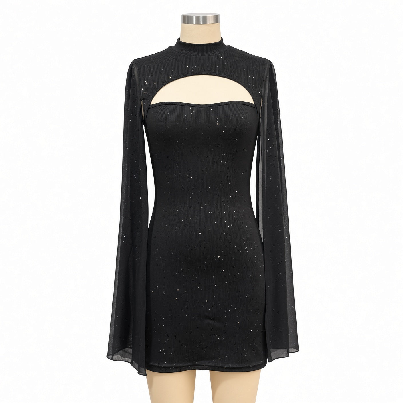 The Elara Glitter Cape Mini Dress