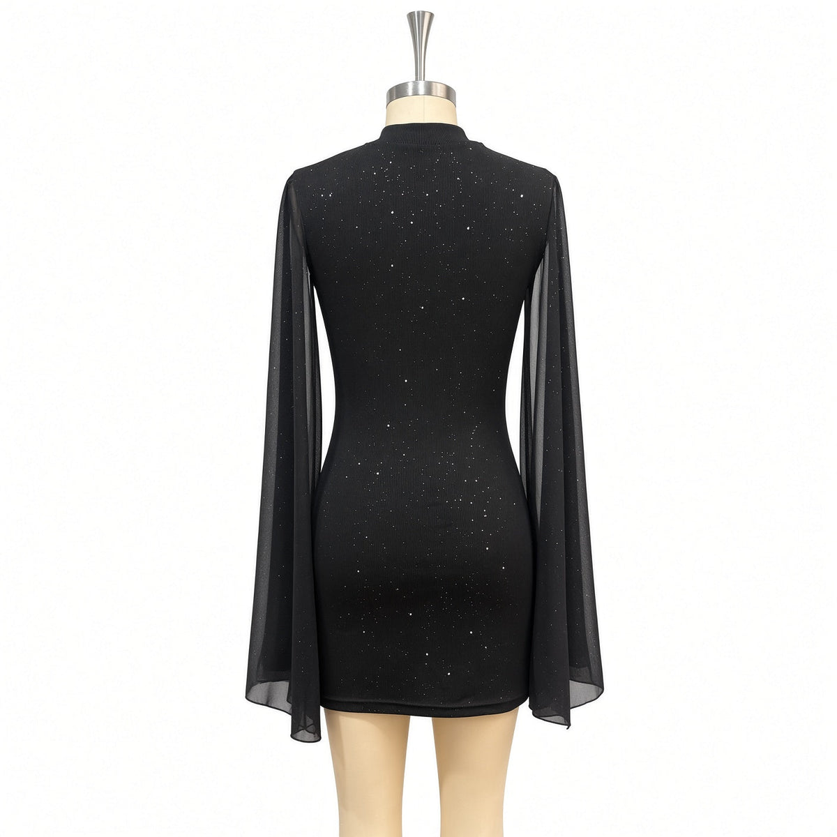 The Elara Glitter Cape Mini Dress