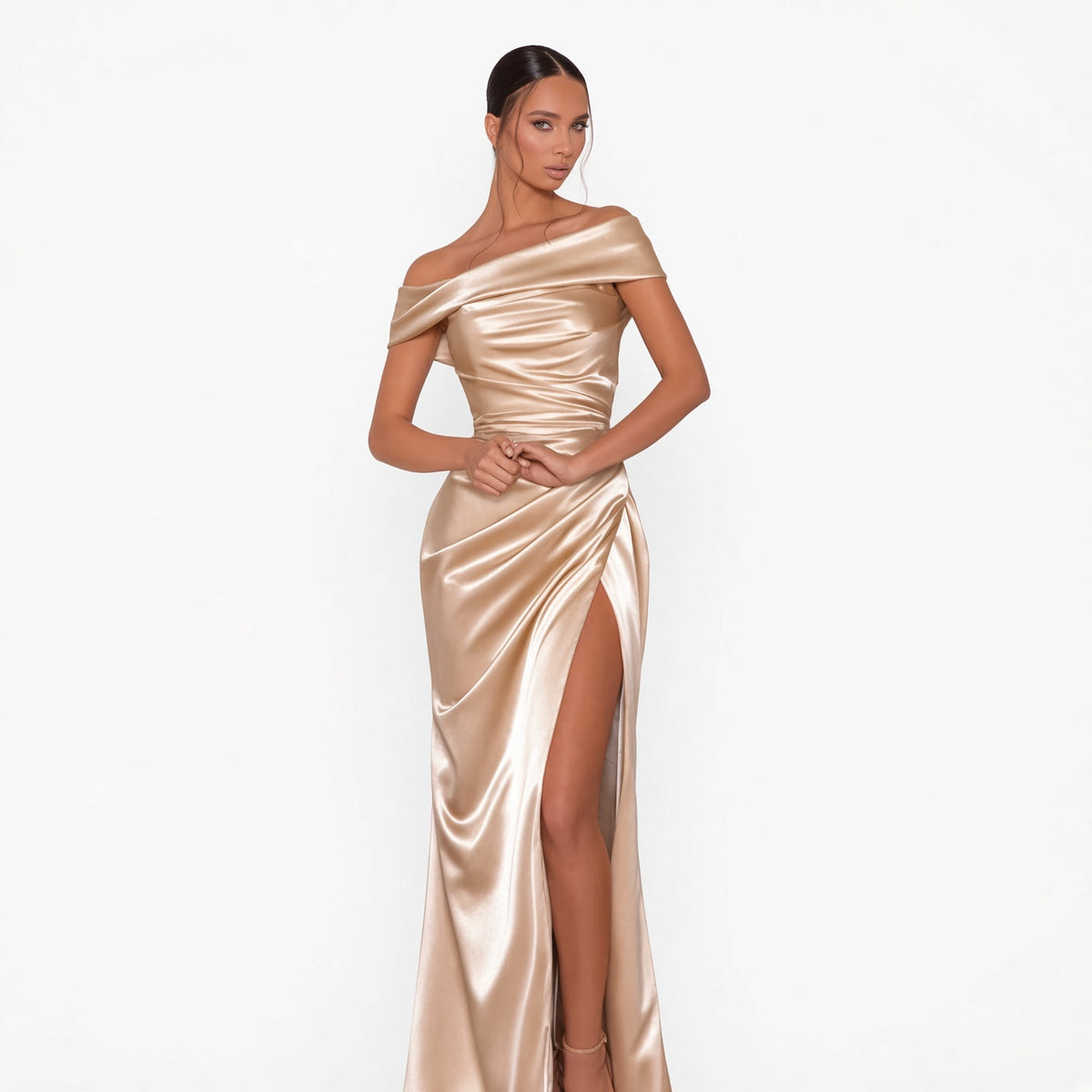 Ceri | Draped Satin-Look Maxi Dress