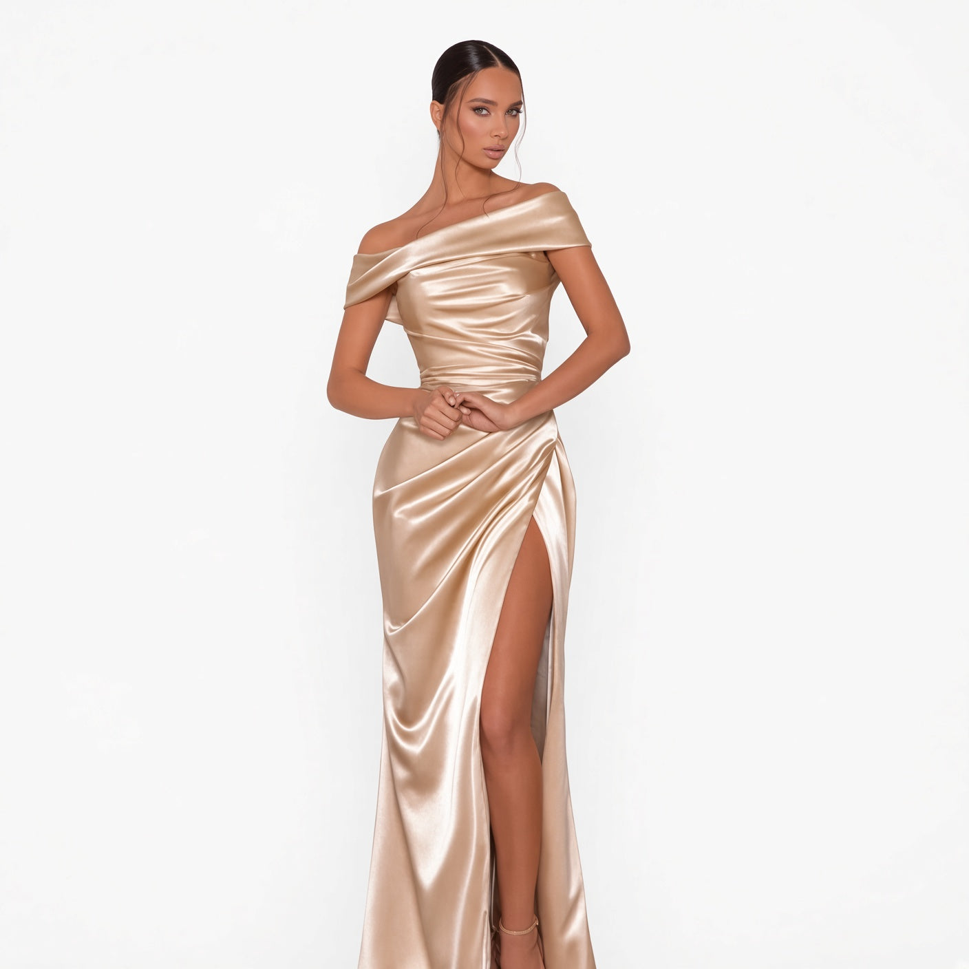 Ceri | Draped Satin-Look Maxi Dress