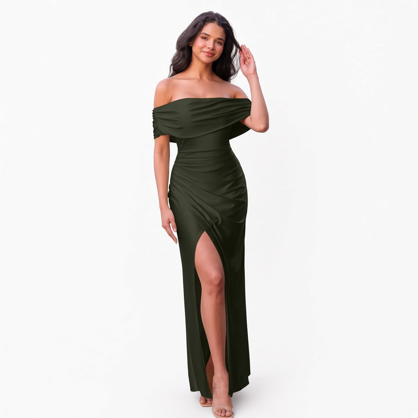 Ceri | Draped Satin-Look Maxi Dress