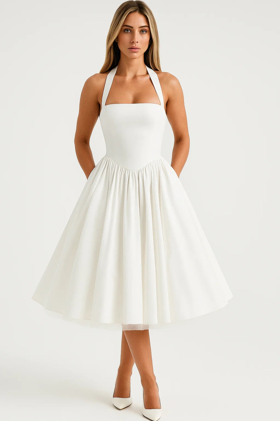 Luna | Flare Mid-Length Halter Dress Stretch