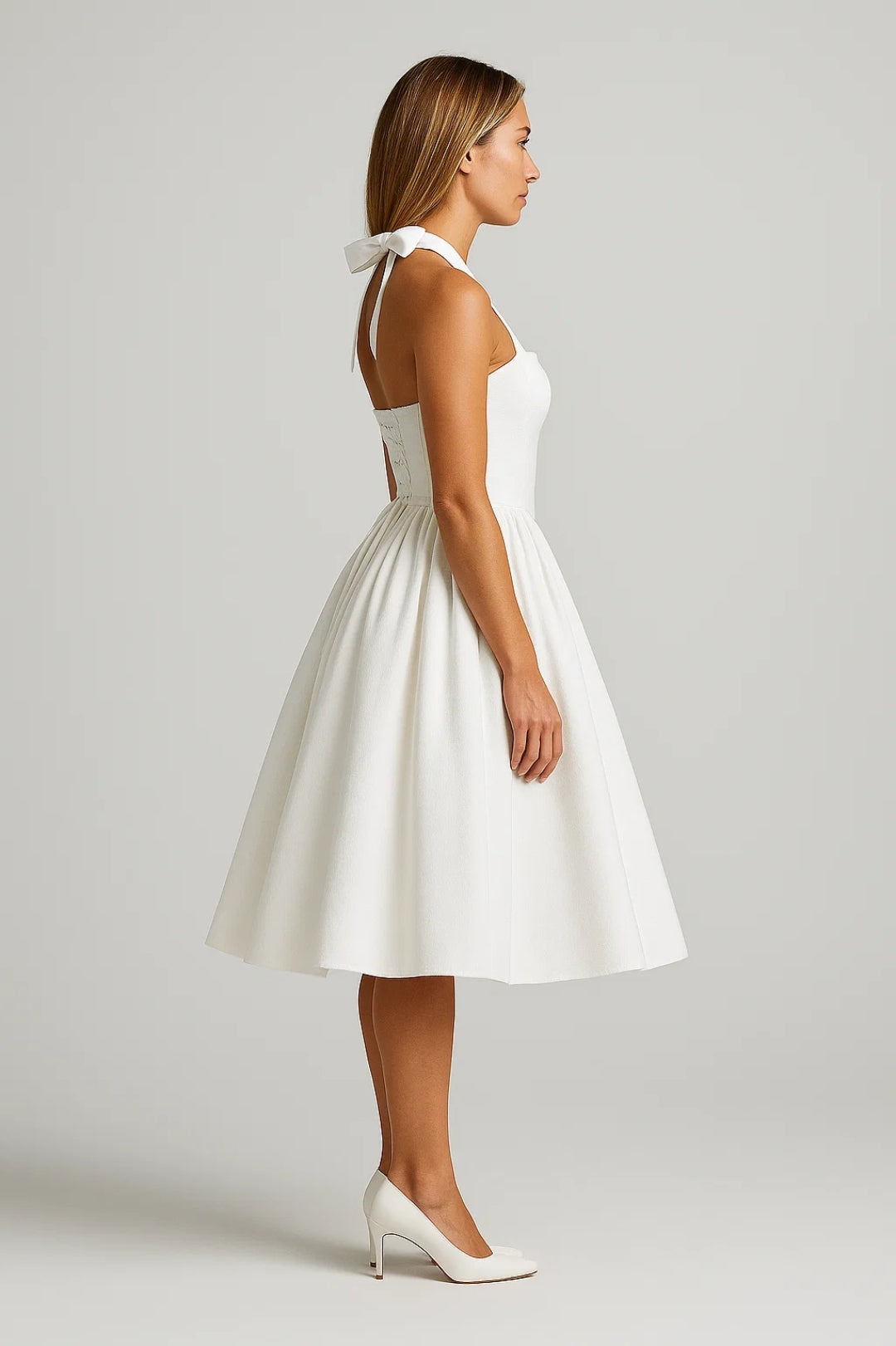 Luna | Flare Mid-Length Halter Dress Stretch