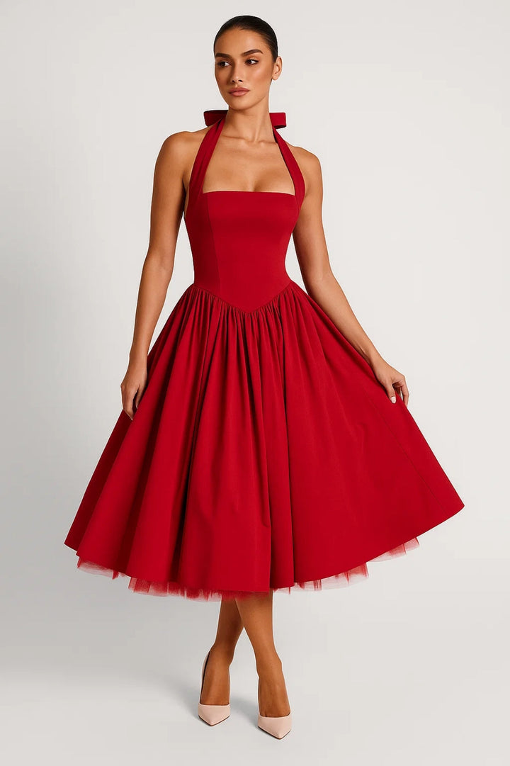 Luna | Flare Mid-Length Halter Dress Stretch