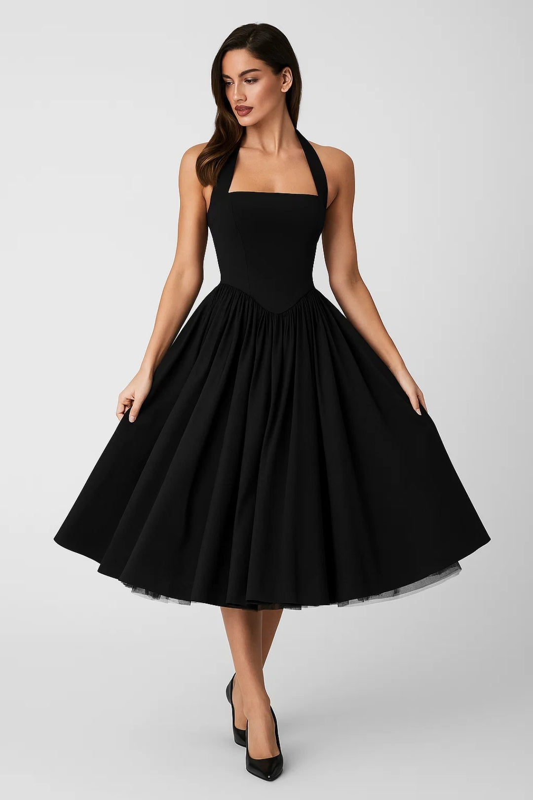 Luna | Flare Mid-Length Halter Dress Stretch