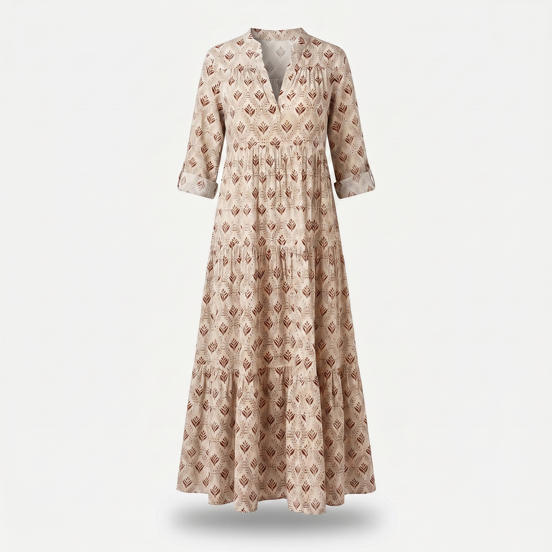 Maisie | Floral Cotton Beach Maxi Dress with Tiered V-neck