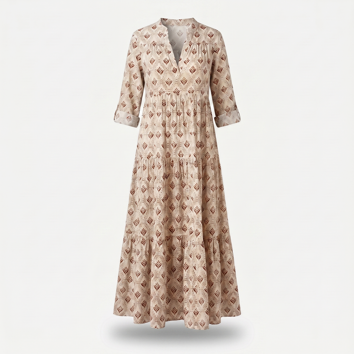 Maisie | Floral Cotton Beach Maxi Dress with Tiered V-neck