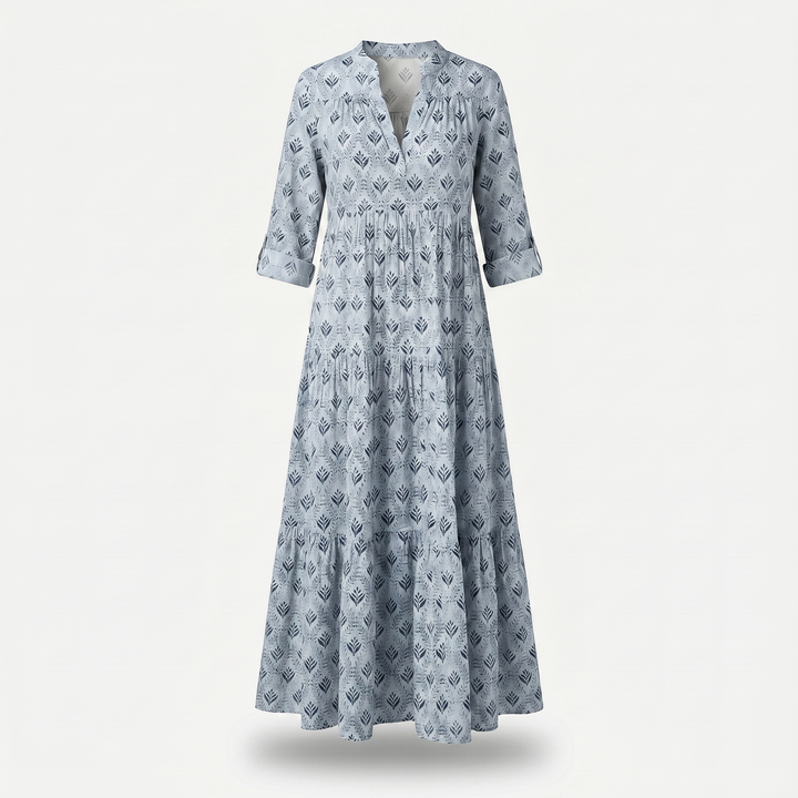 Maisie | Floral Cotton Beach Maxi Dress with Tiered V-neck