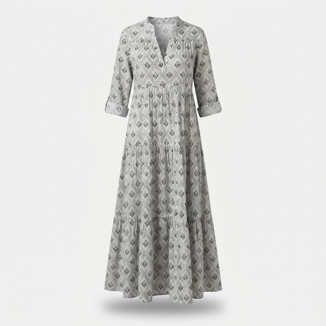 Maisie | Floral Cotton Beach Maxi Dress with Tiered V-neck