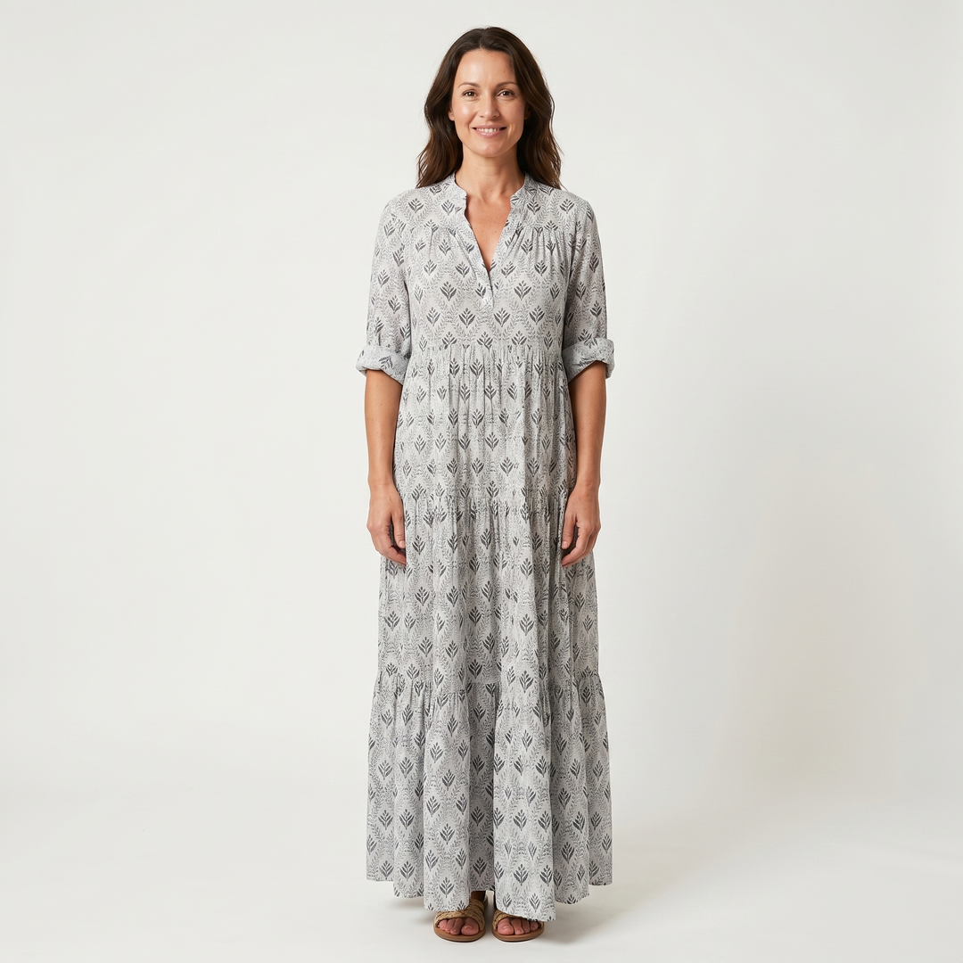 Maisie | Floral Cotton Beach Maxi Dress with Tiered V-neck