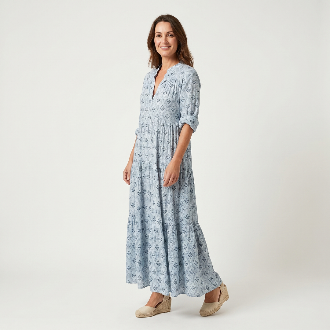 Maisie | Floral Cotton Beach Maxi Dress with Tiered V-neck