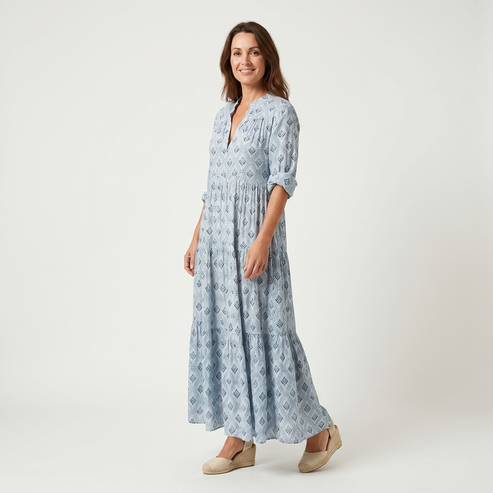 Maisie | Floral Cotton Beach Maxi Dress with Tiered V-neck
