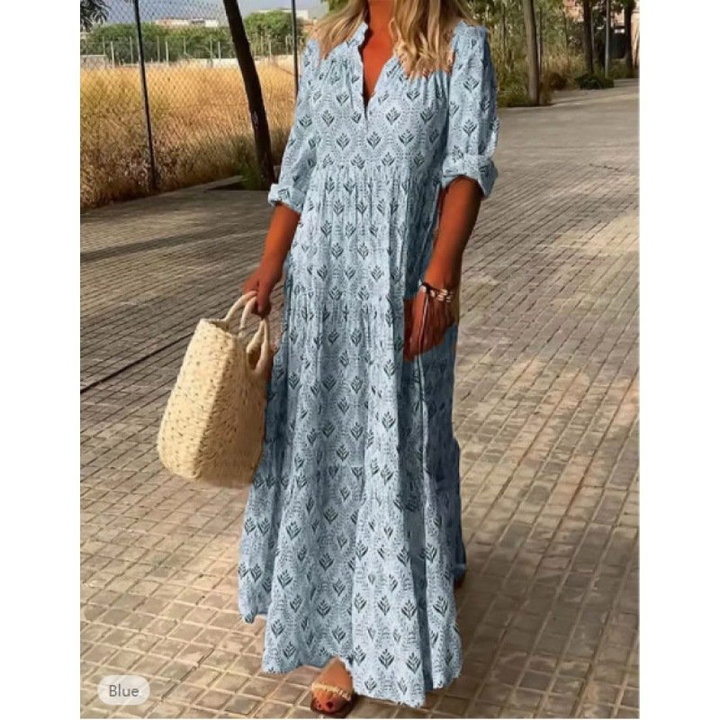 Maisie | Floral Cotton Beach Maxi Dress with Tiered V-neck