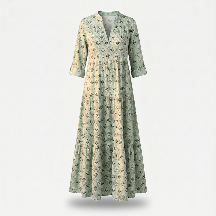 Maisie | Floral Cotton Beach Maxi Dress with Tiered V-neck