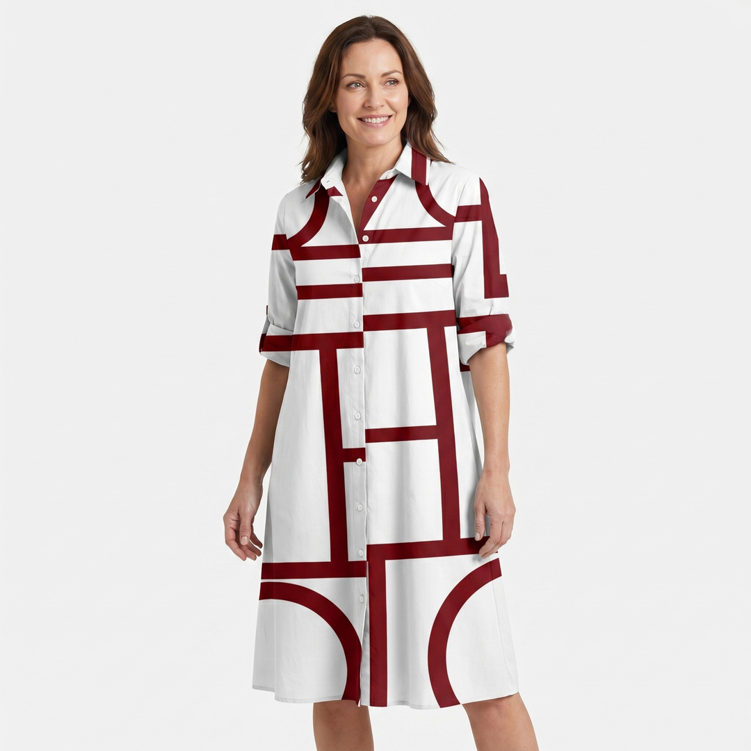Phoebe | Midi Dress – Classic Shirt Collar with Button-Down Front