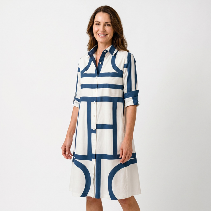 Phoebe | Midi Dress – Classic Shirt Collar with Button-Down Front