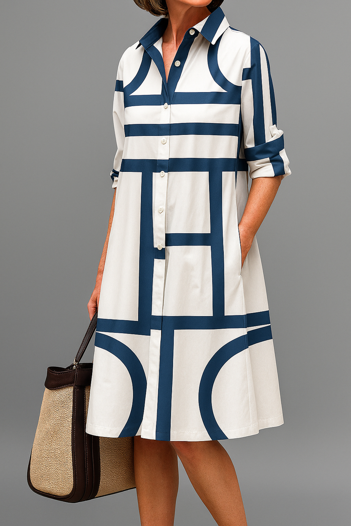 Phoebe | Midi Dress – Classic Shirt Collar with Button-Down Front