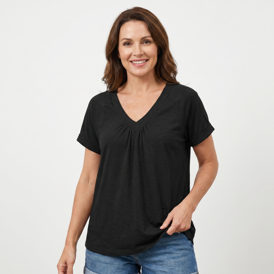 Iris | V-Neck Ruched Top with Elastic Band