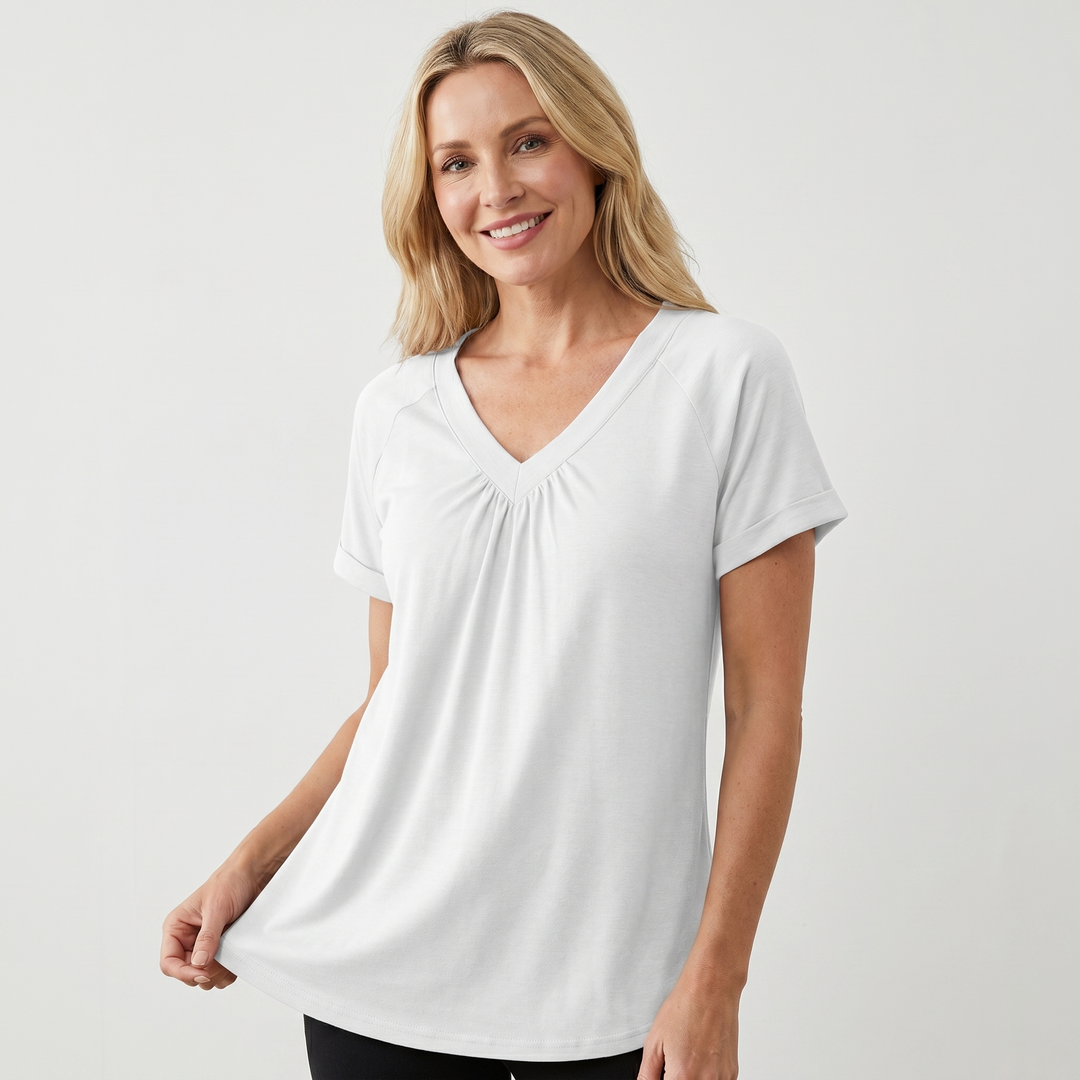 Iris | V-Neck Ruched Top with Elastic Band