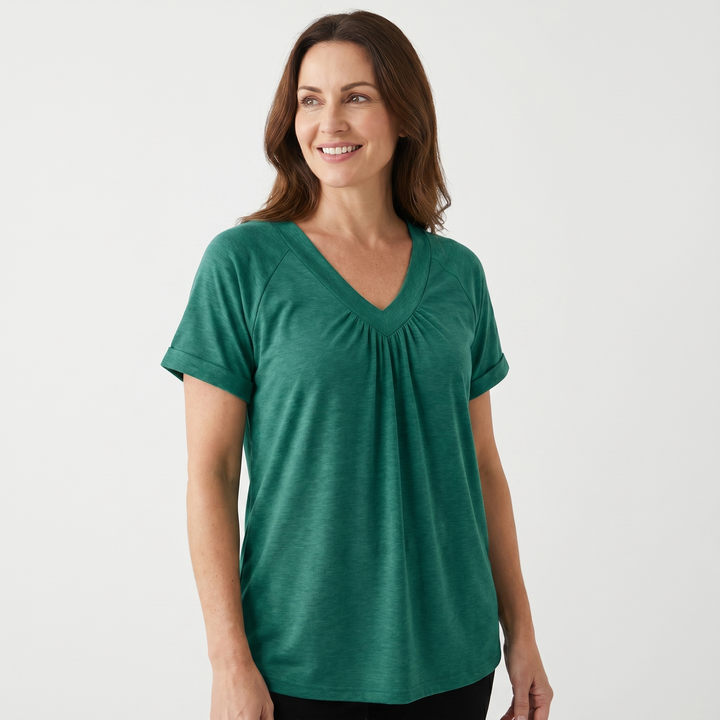 Iris | V-Neck Ruched Top with Elastic Band