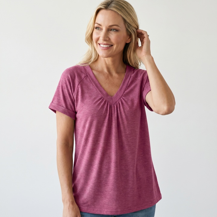 Iris | V-Neck Ruched Top with Elastic Band