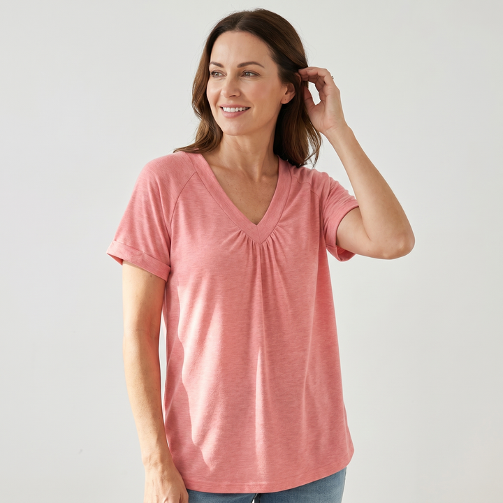 Iris | V-Neck Ruched Top with Elastic Band