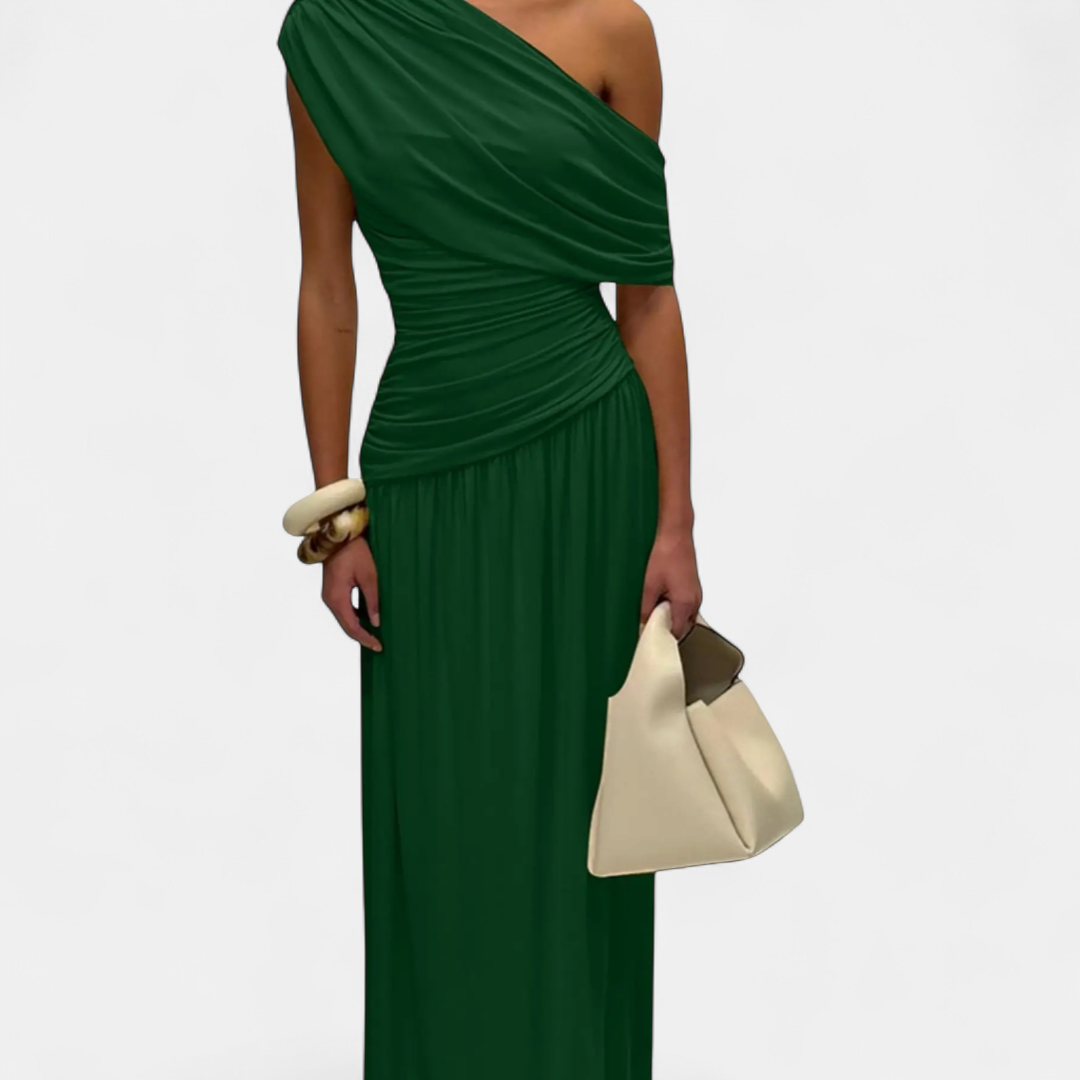 ROXANNE™ – Asymmetric Pleated Solid Dress