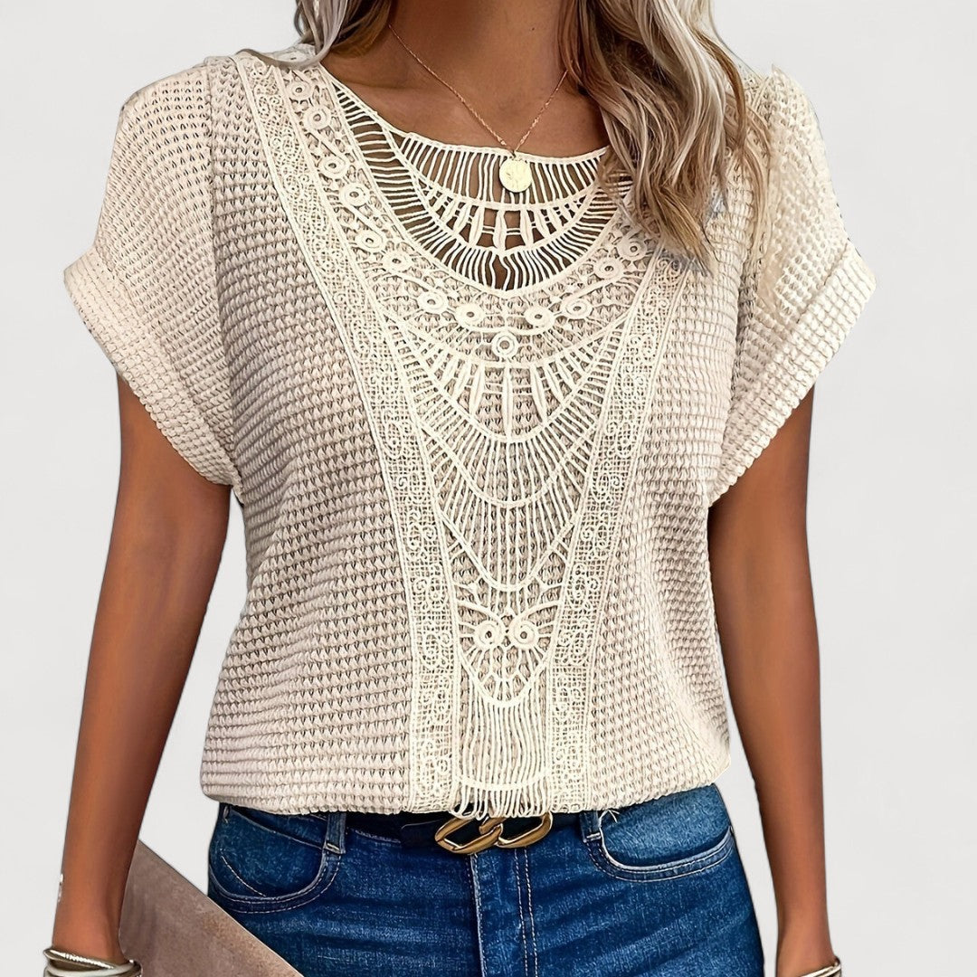 Aurora | Summer T-Shirt with Crochet Lace Panel